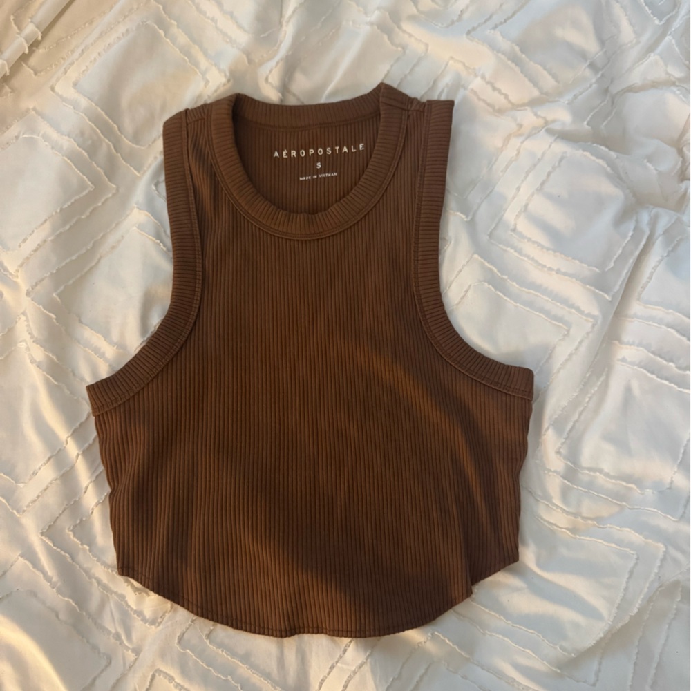Aeropostale Brown Fitted Ribbed Tank Top